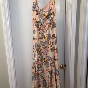 Lulus dress-worn once! pink tropical dress with tie back
